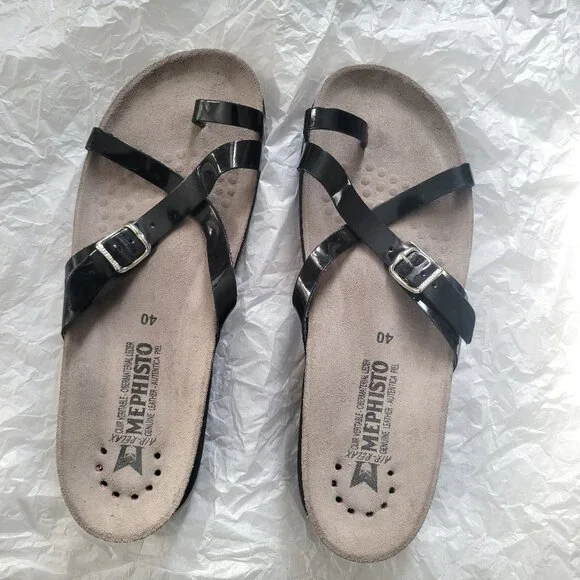 Mephisto Black Hera Sandals Patent Leather Size 40 - Picture 1 of 7